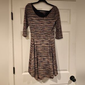 Signature by Robbie Bee stretchy black and tan fit and flare dress M